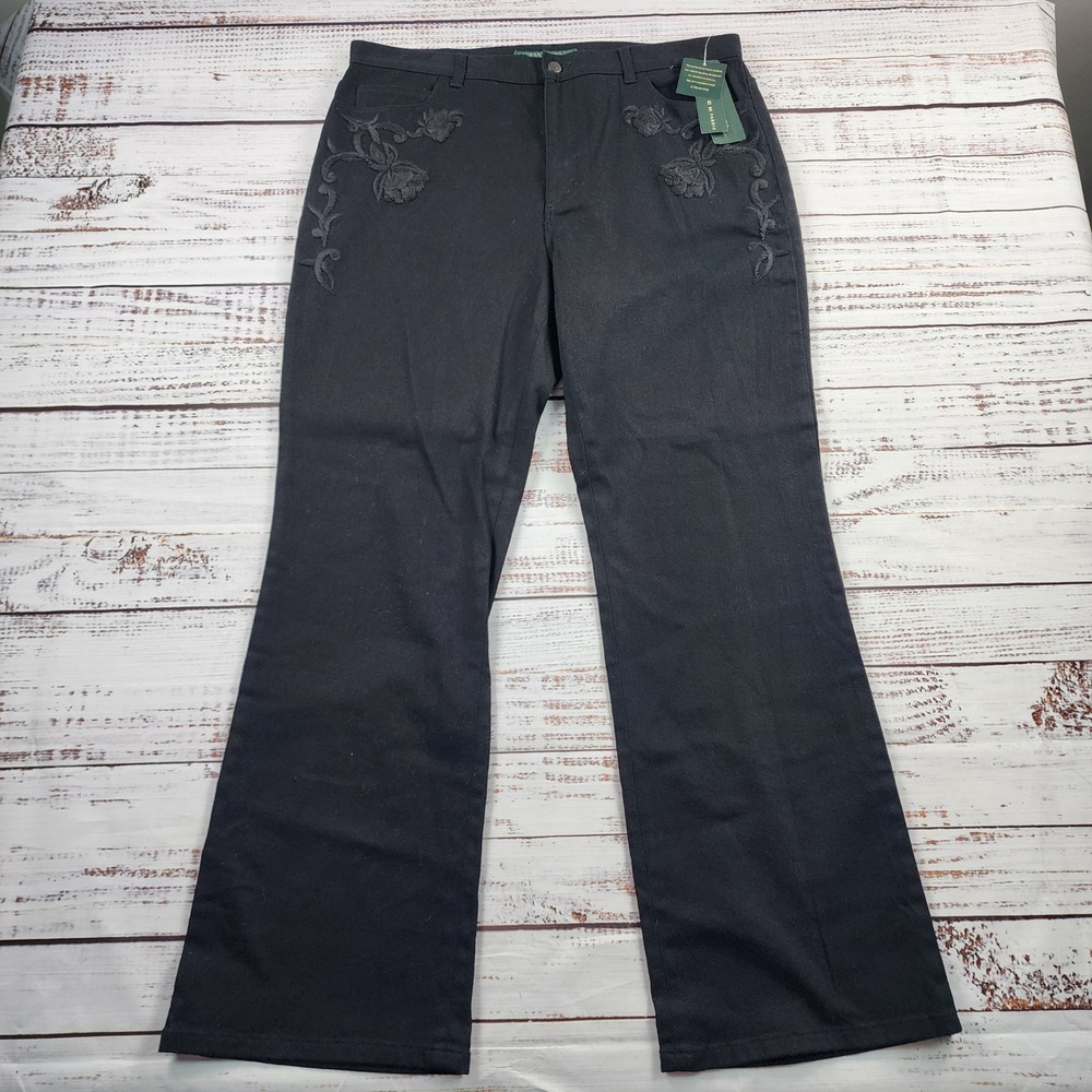 Lauren Jeans Co Sevilla-F Women's 16 Black Rose Embroidered Jeans Deadstock VTG